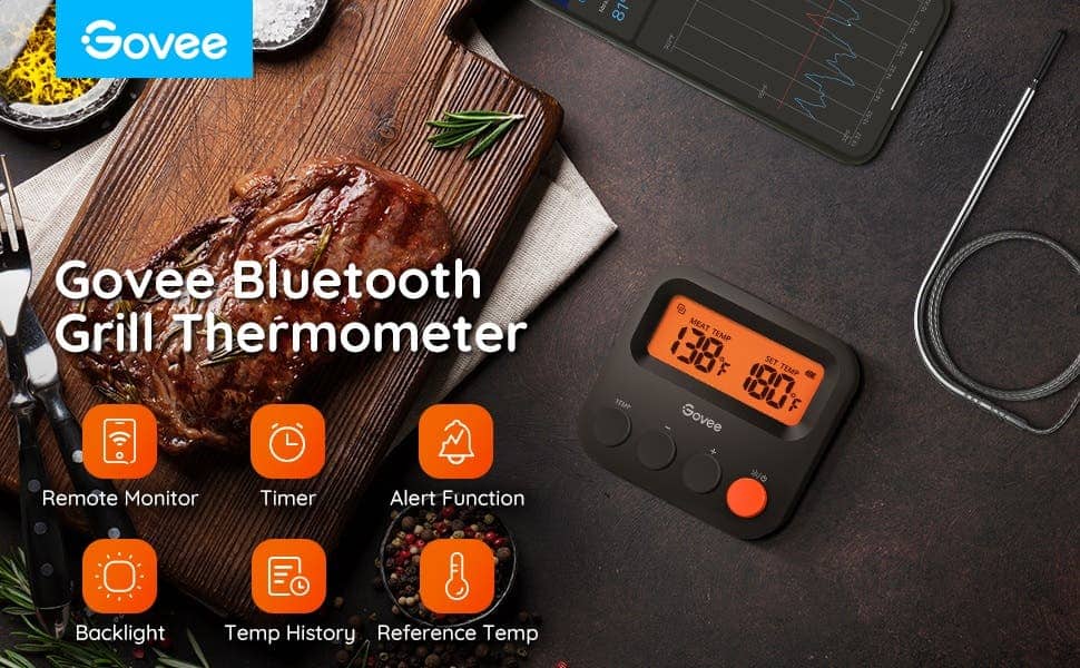4 Probes Bluetooth Meat Thermometers Grilling Smoking Smart Timer LCD  Backlight