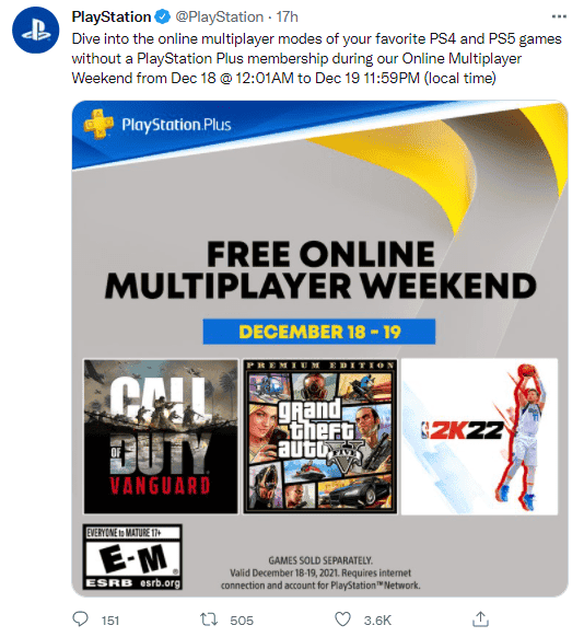 A free PlayStation Plus online multiplayer weekend has been