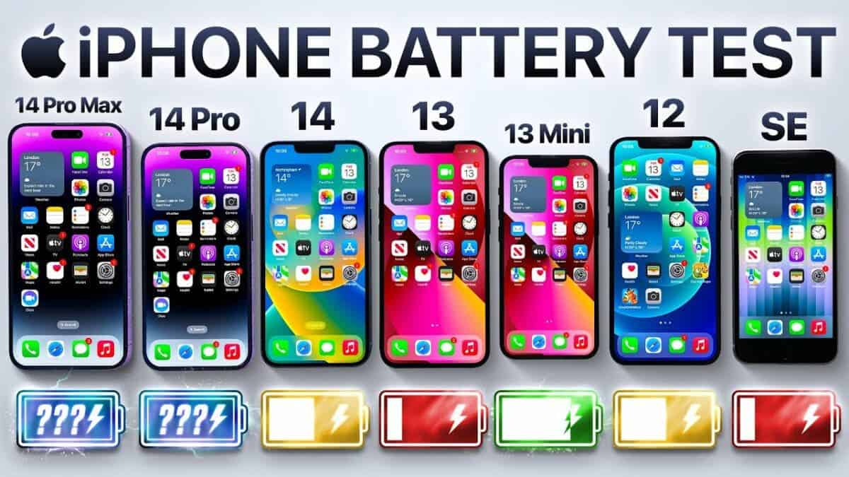 iPhone 14 Pro Max vs 14 Pro / 14 / 13 / 13 mini / SE Battery Test