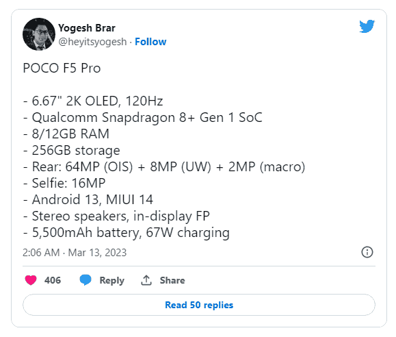 Alleged Poco F5 Pro specs leak with a Snapdragon 8+ Gen 1 and 64 MP camera  on the cards -  News