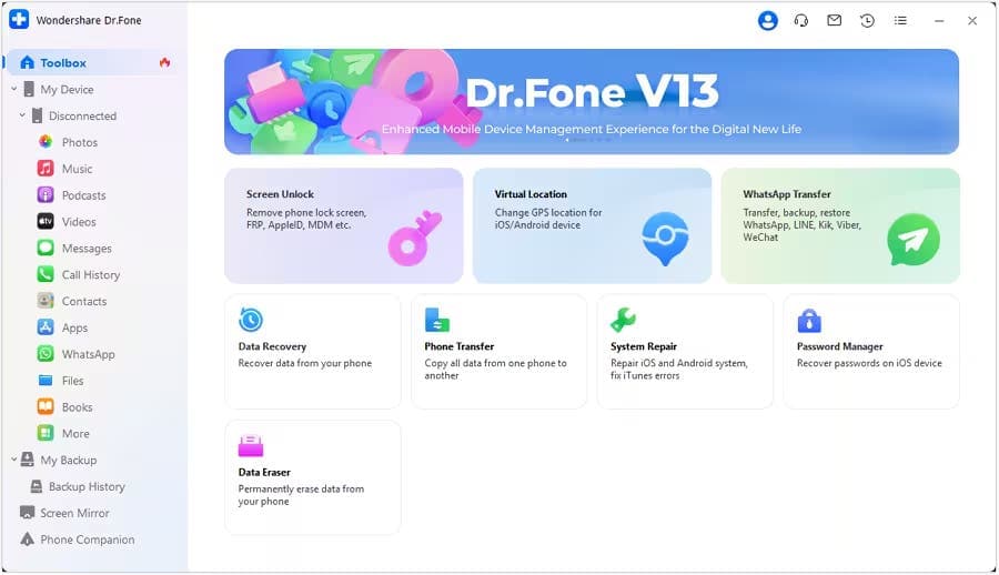 Download and install Wondershare Dr.Fone Data Erase