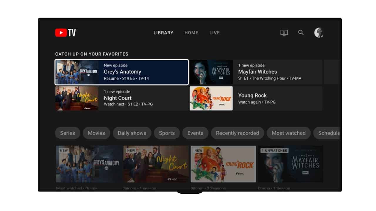 YouTube TV library