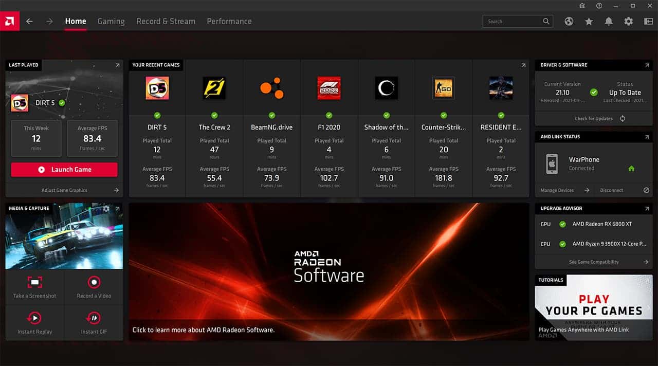 AMD Software for checking FPS of PC games